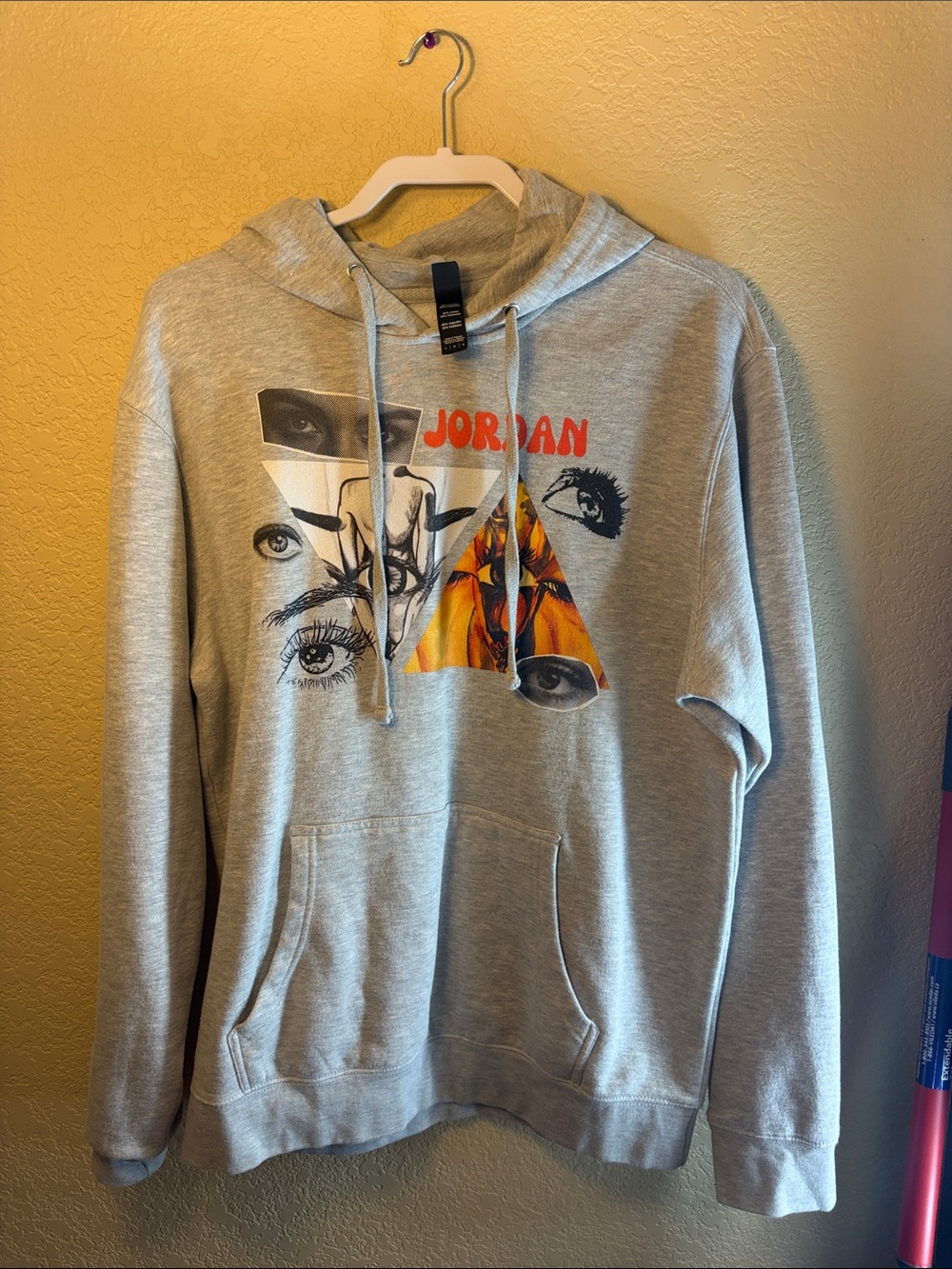 District Gray Hoodie with Multicolor Graphic and 'Jordan' Text